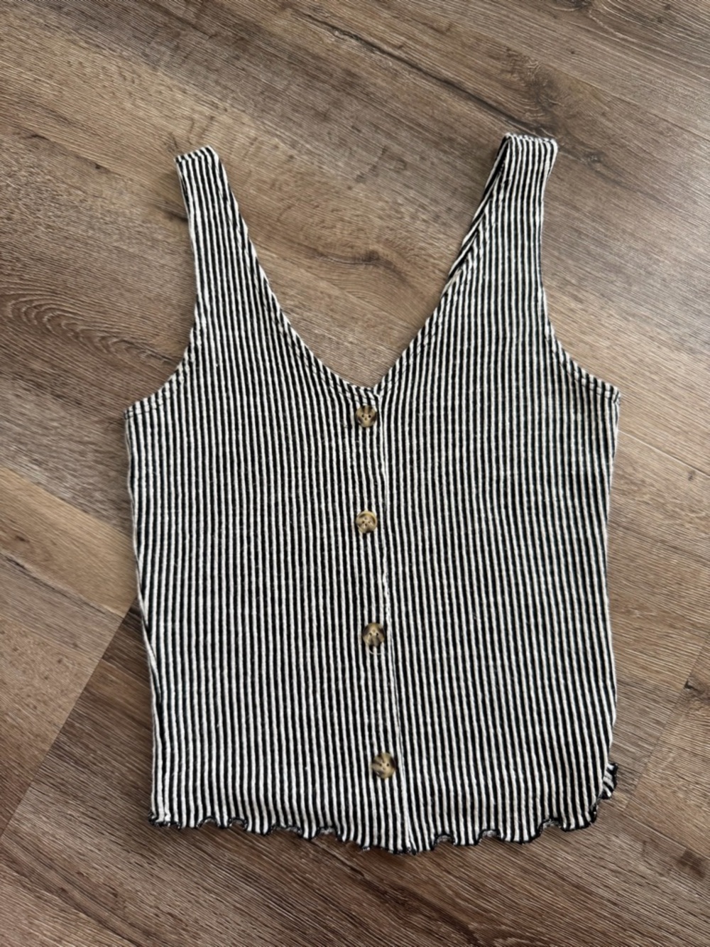 Striped Black and White Button-Front Tank Top